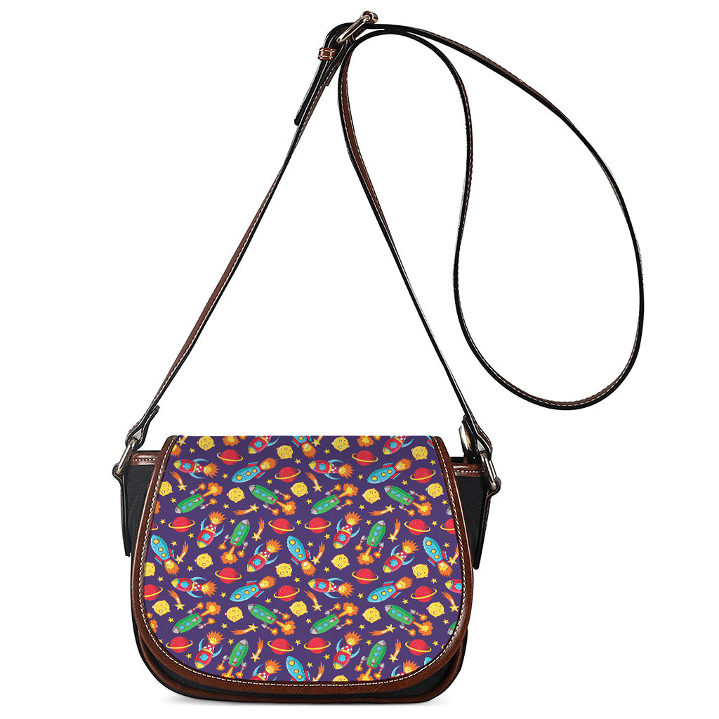Space Rockets Pattern Print Saddle Bag