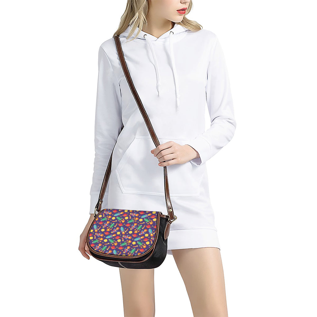 Space Rockets Pattern Print Saddle Bag
