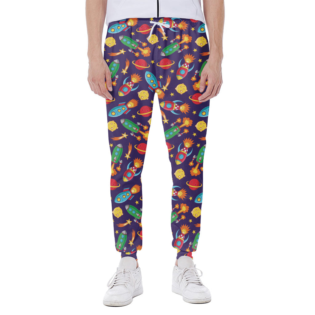 Space Rockets Pattern Print Scuba Joggers