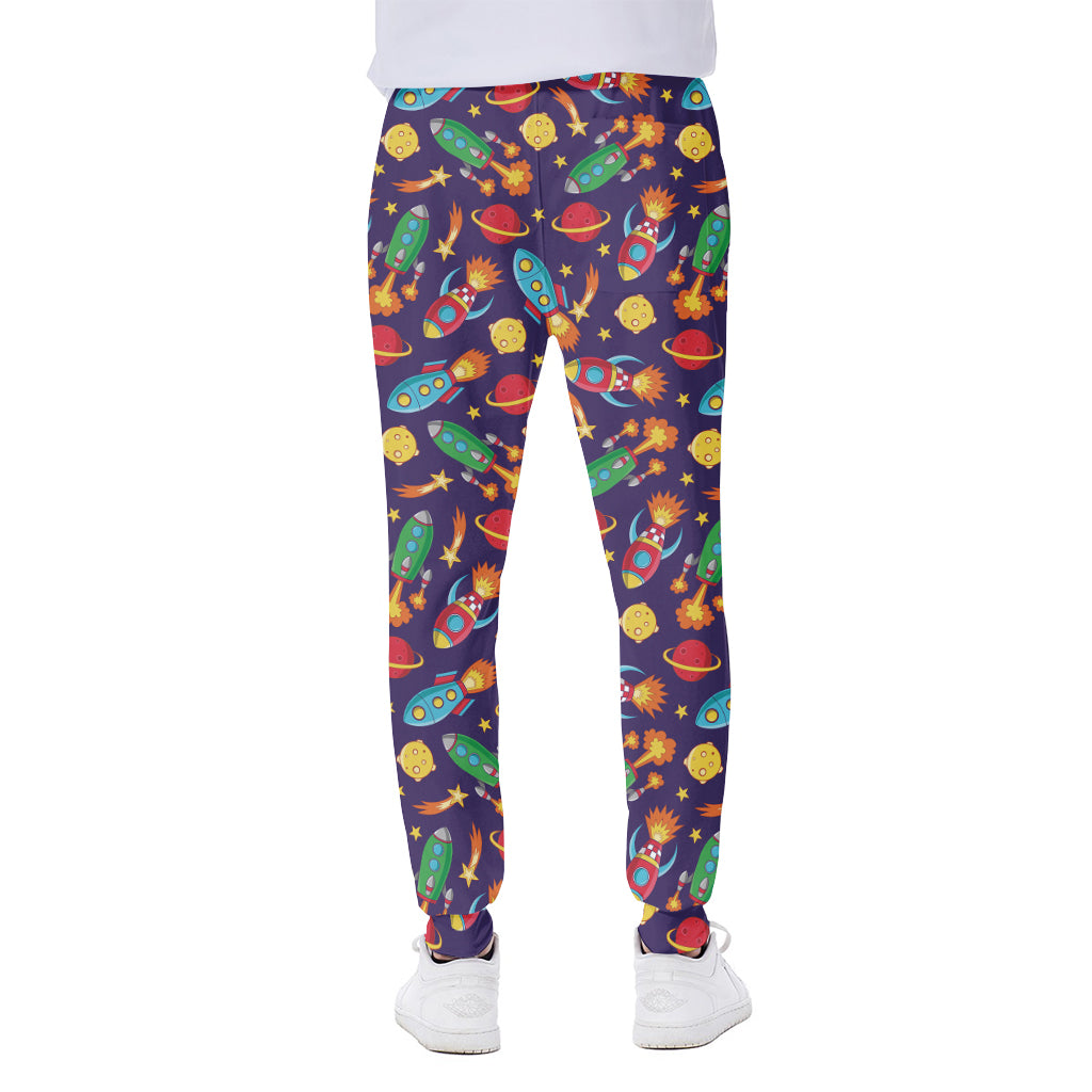 Space Rockets Pattern Print Scuba Joggers