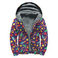 Space Rockets Pattern Print Sherpa Lined Zip Up Hoodie