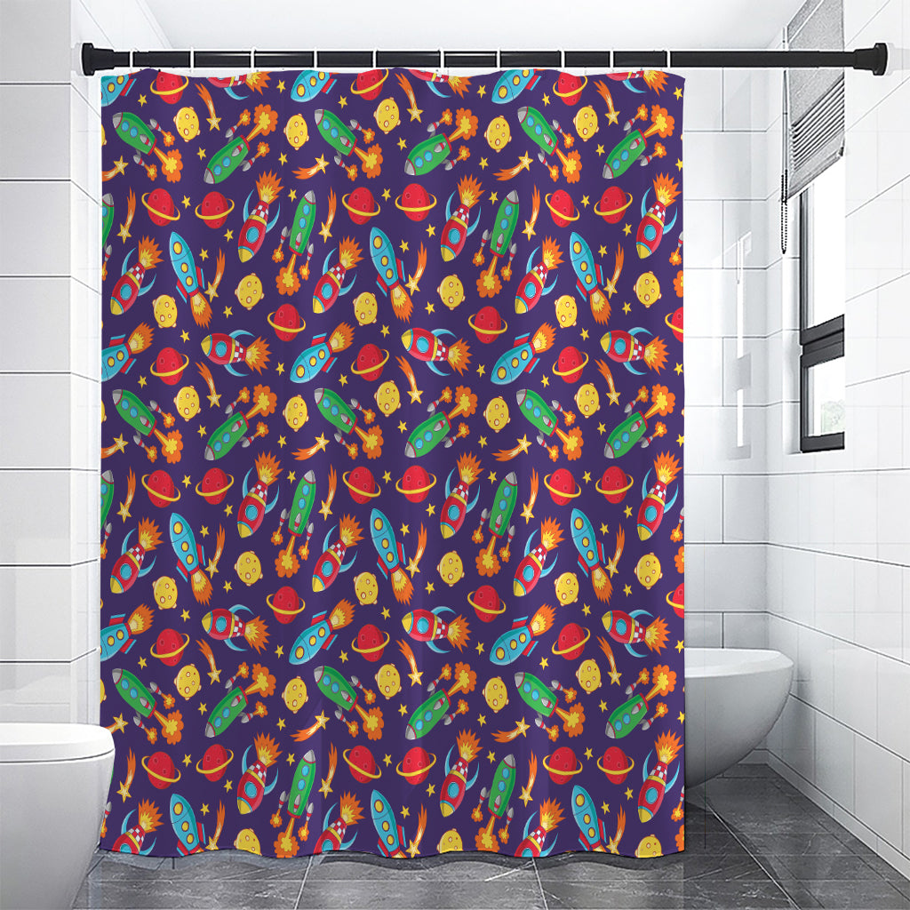 Space Rockets Pattern Print Shower Curtain