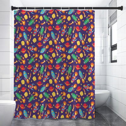 Space Rockets Pattern Print Shower Curtain