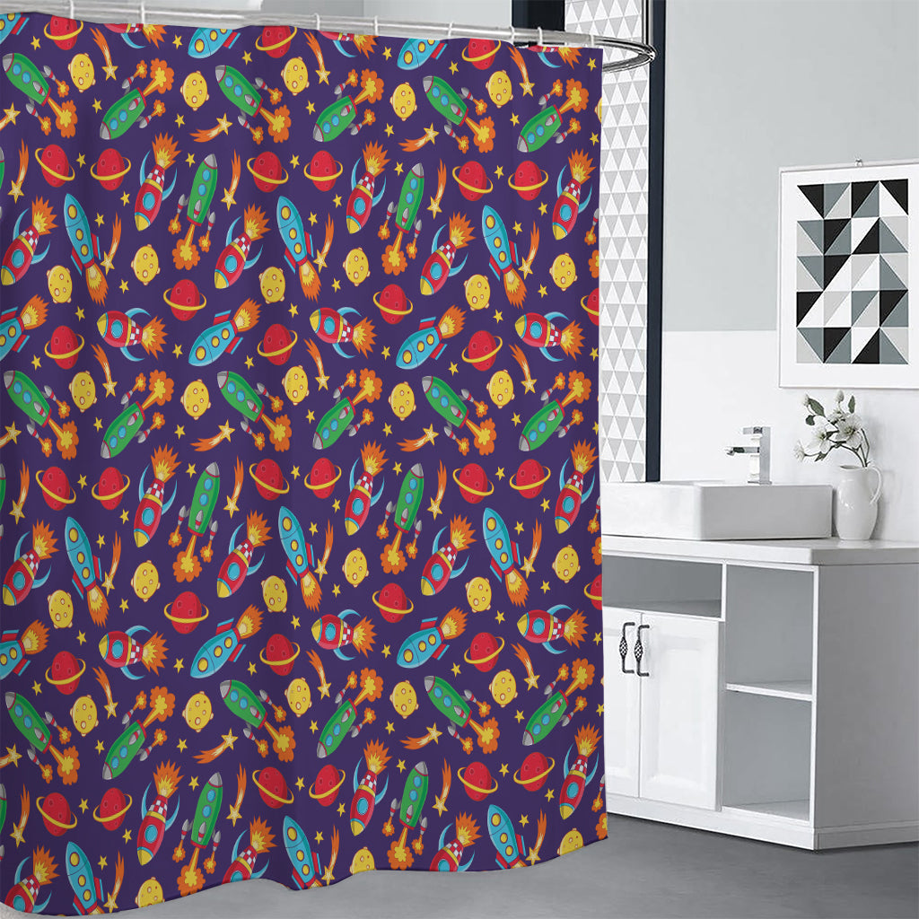 Space Rockets Pattern Print Shower Curtain