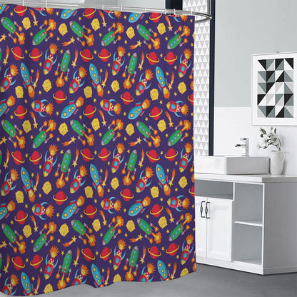 Space Rockets Pattern Print Shower Curtain