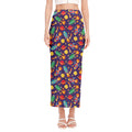 Space Rockets Pattern Print Side Slit Maxi Skirt
