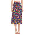 Space Rockets Pattern Print Side Slit Midi Skirt