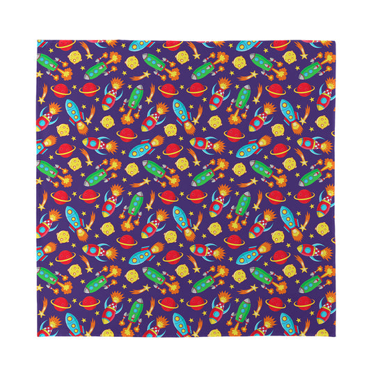 Space Rockets Pattern Print Silk Bandana