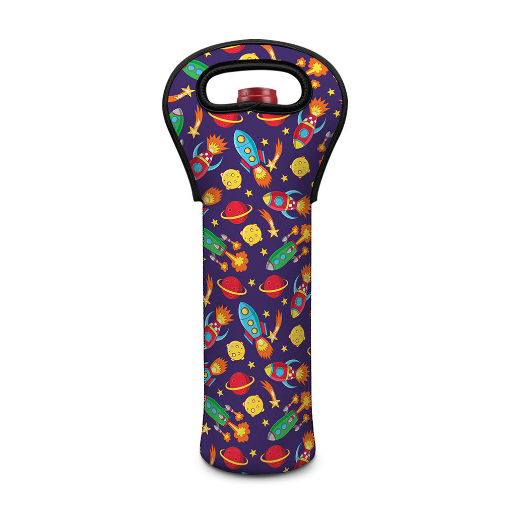Space Rockets Pattern Print Single Neoprene Wine Tote