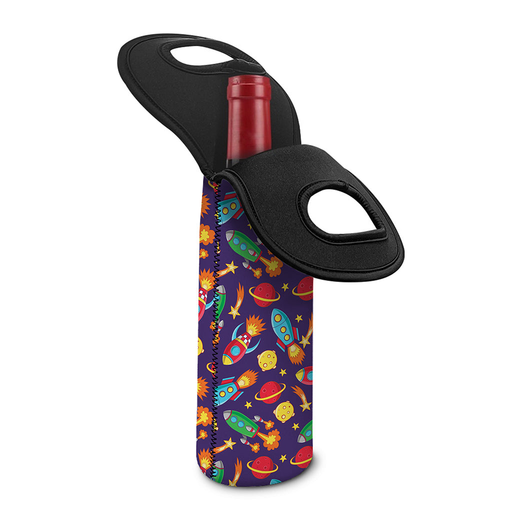 Space Rockets Pattern Print Single Neoprene Wine Tote