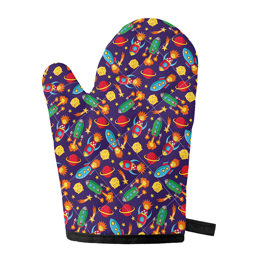 Space Rockets Pattern Print Single Oven Mitt