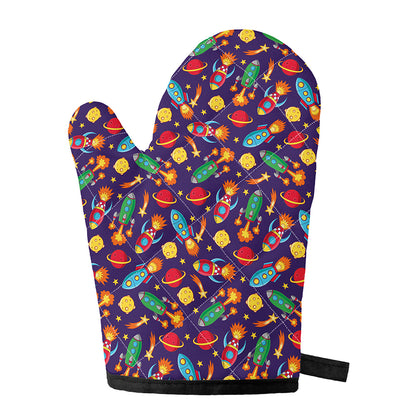 Space Rockets Pattern Print Single Oven Mitt