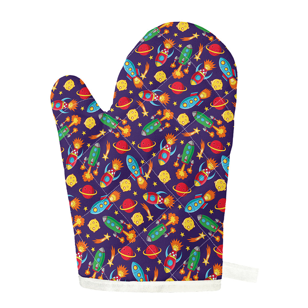 Space Rockets Pattern Print Single Oven Mitt