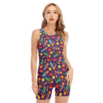 Space Rockets Pattern Print Sleeveless One Piece Swimsuit