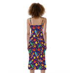 Space Rockets Pattern Print Slim Fit Midi Cami Dress