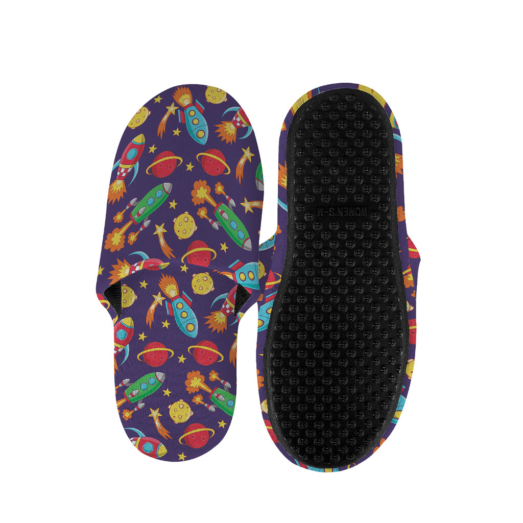 Space Rockets Pattern Print Slippers