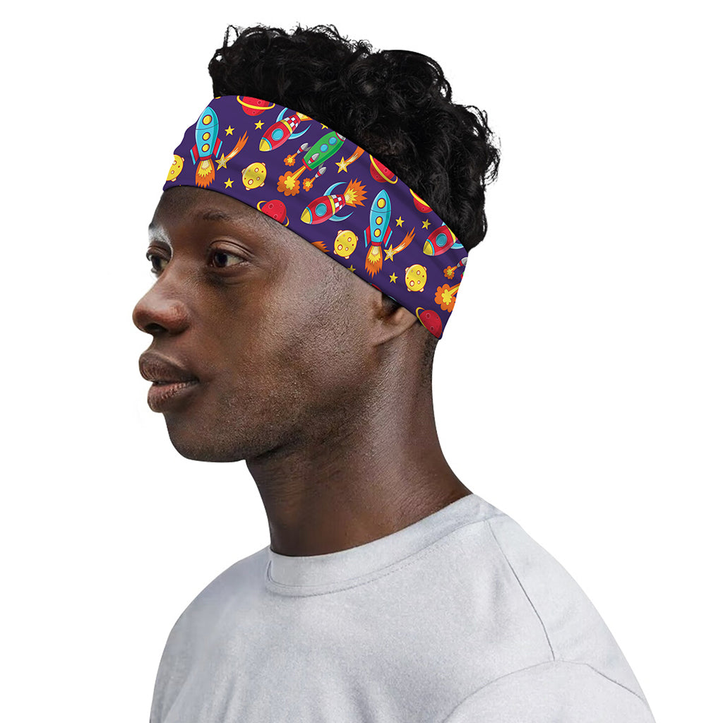 Space Rockets Pattern Print Sports Headband