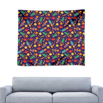 Space Rockets Pattern Print Tapestry
