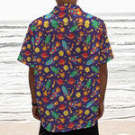 Space Rockets Pattern Print Textured Short Sleeve Shirt