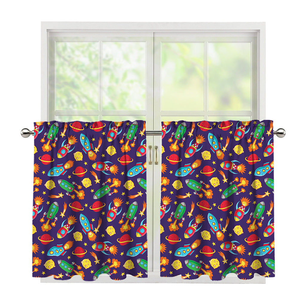 Space Rockets Pattern Print Tier Curtains