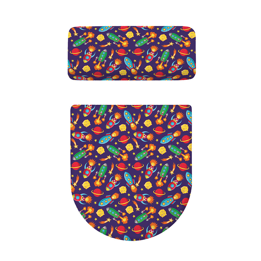 Space Rockets Pattern Print Toilet Lid And Tank Cover Set