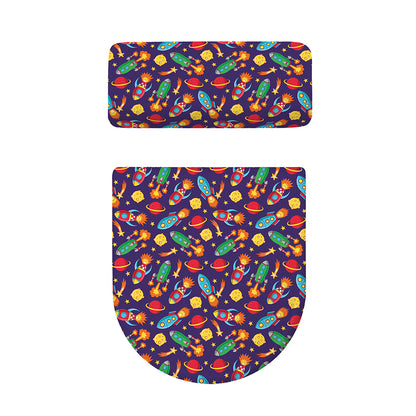 Space Rockets Pattern Print Toilet Lid And Tank Cover Set