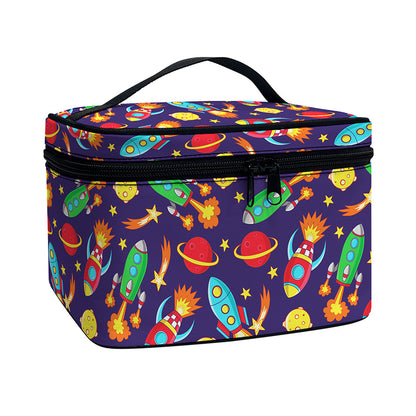 Space Rockets Pattern Print Travel Makeup Bag