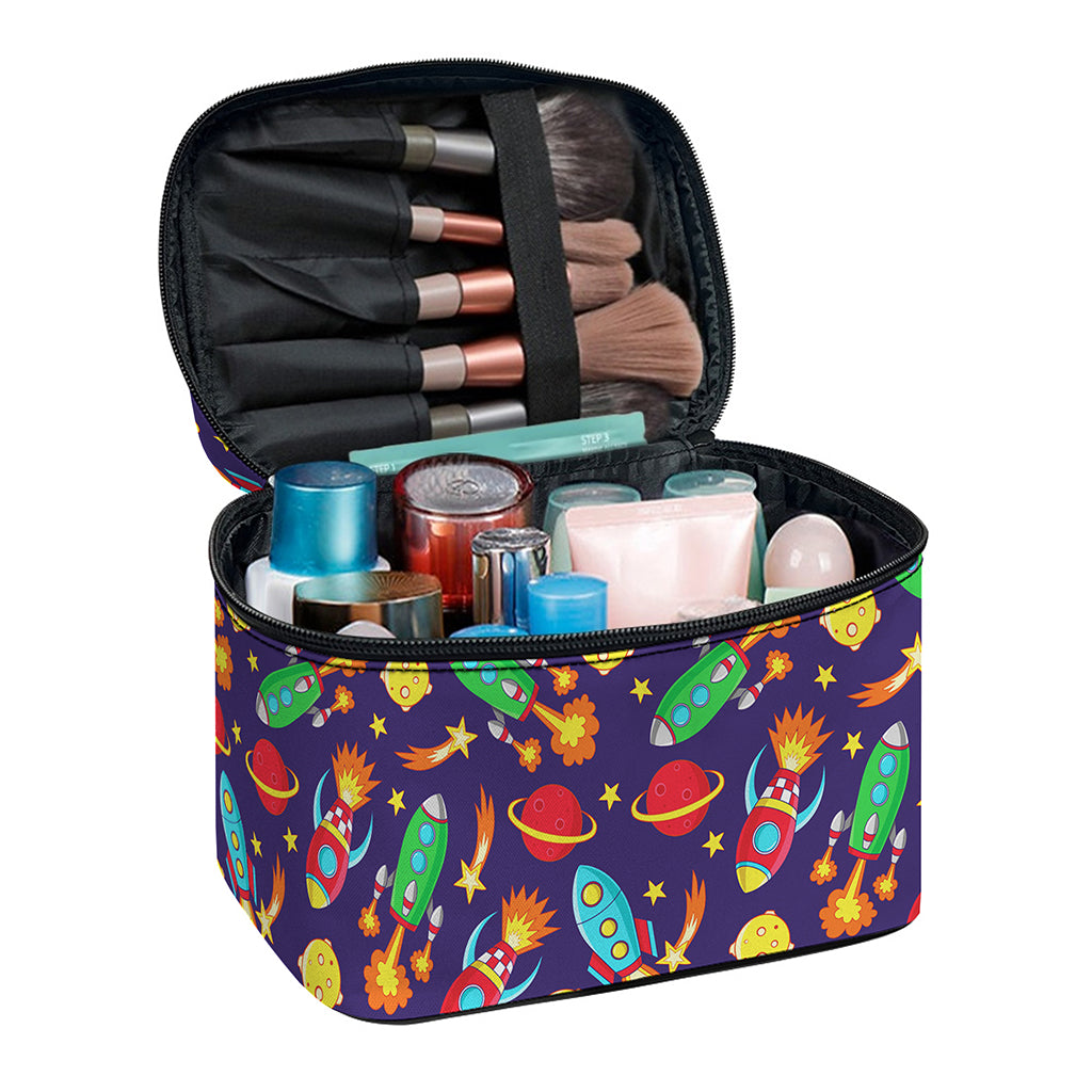 Space Rockets Pattern Print Travel Makeup Bag