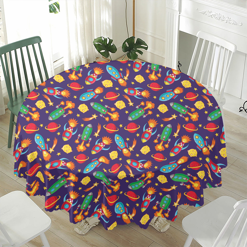 Space Rockets Pattern Print Waterproof Round Tablecloth