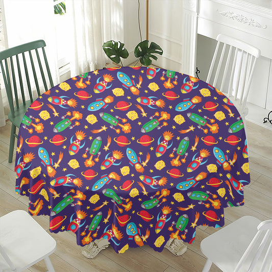 Space Rockets Pattern Print Waterproof Round Tablecloth