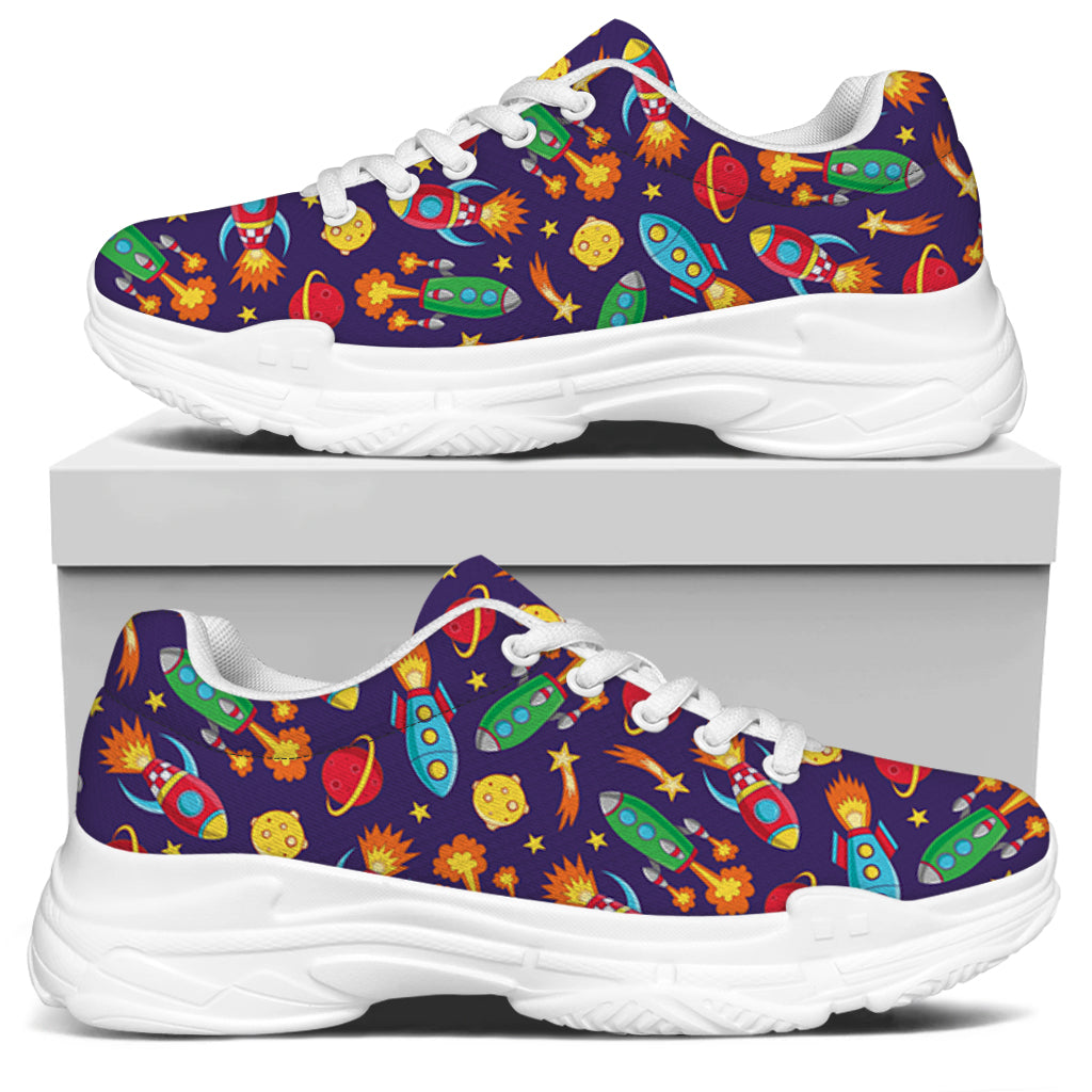 Space Rockets Pattern Print White Chunky Shoes