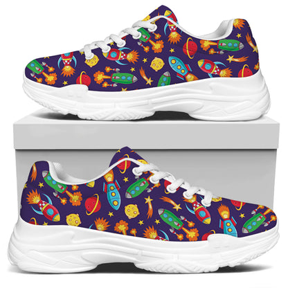 Space Rockets Pattern Print White Chunky Shoes
