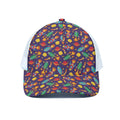 Space Rockets Pattern Print White Mesh Trucker Hat