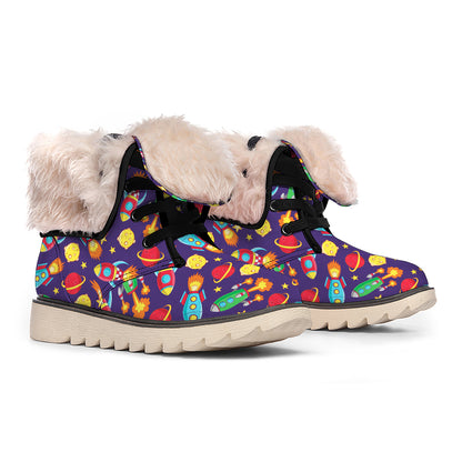 Space Rockets Pattern Print Winter Boots