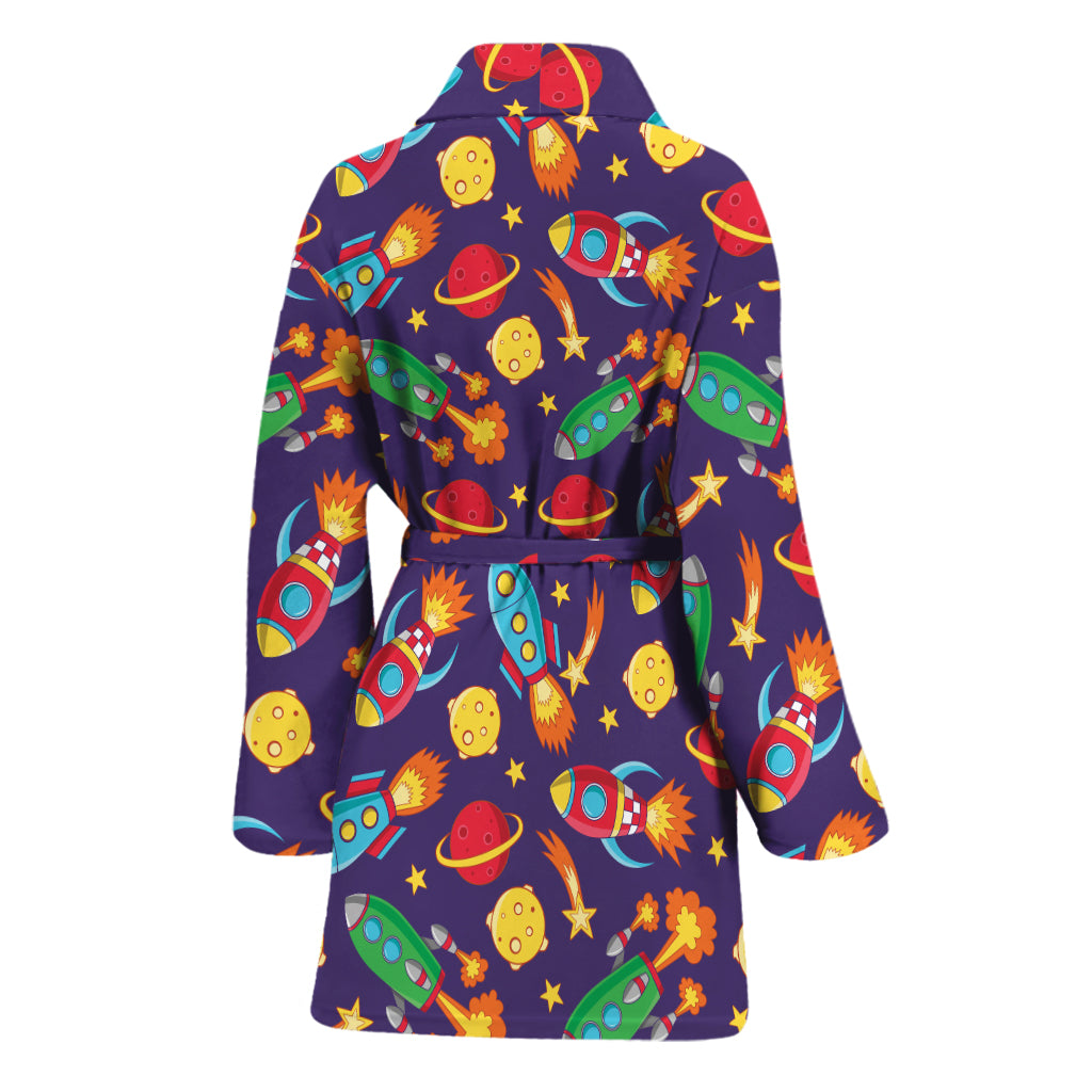 Space Rockets Pattern Print Women's Bathrobe
