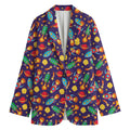 Space Rockets Pattern Print Women's Cotton Blazer