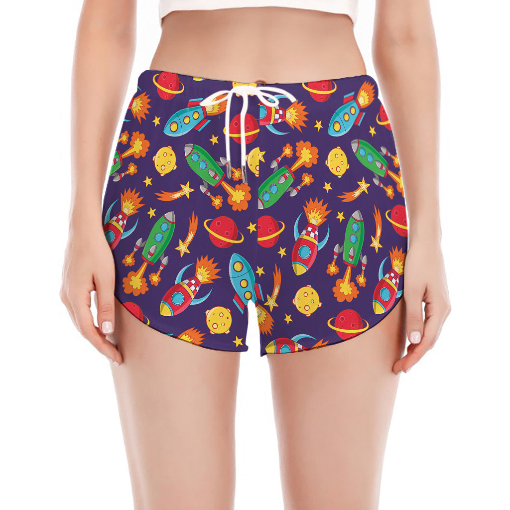 Space Rockets Pattern Print Women's Split Running Shorts