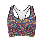 Space Rockets Pattern Print Women's Sports Bra
