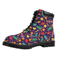 Space Rockets Pattern Print Padded Collar Lace Up Boots