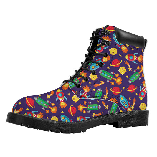 Space Rockets Pattern Print Work Boots