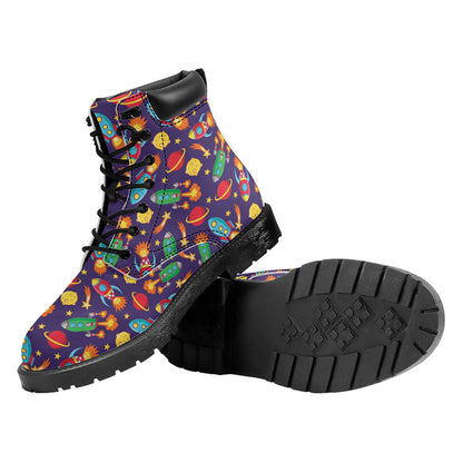 Space Rockets Pattern Print Work Boots