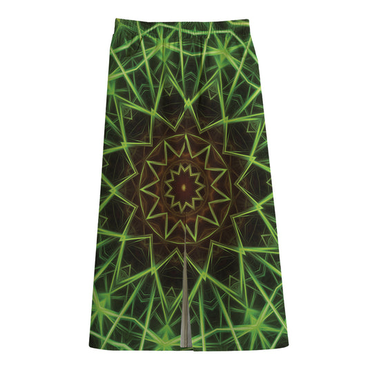 Sparkle Kaleidoscope Print Cotton Front Slit Maxi Skirt