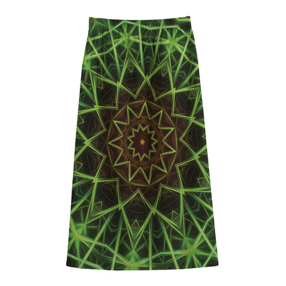 Sparkle Kaleidoscope Print Cotton Front Slit Maxi Skirt