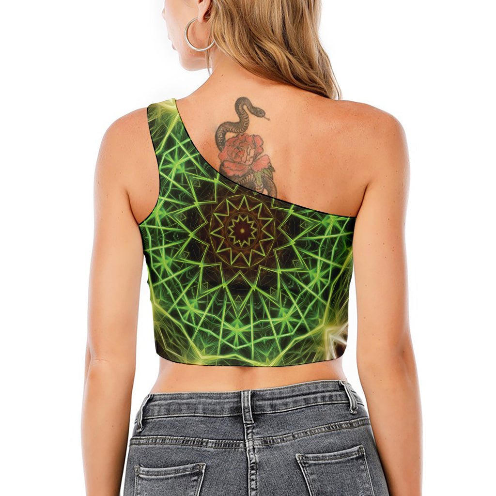 Sparkle Kaleidoscope Print One Shoulder Crop Top
