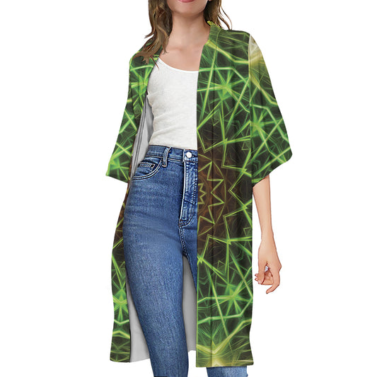 Sparkle Kaleidoscope Print Open Front Beach Cover Up