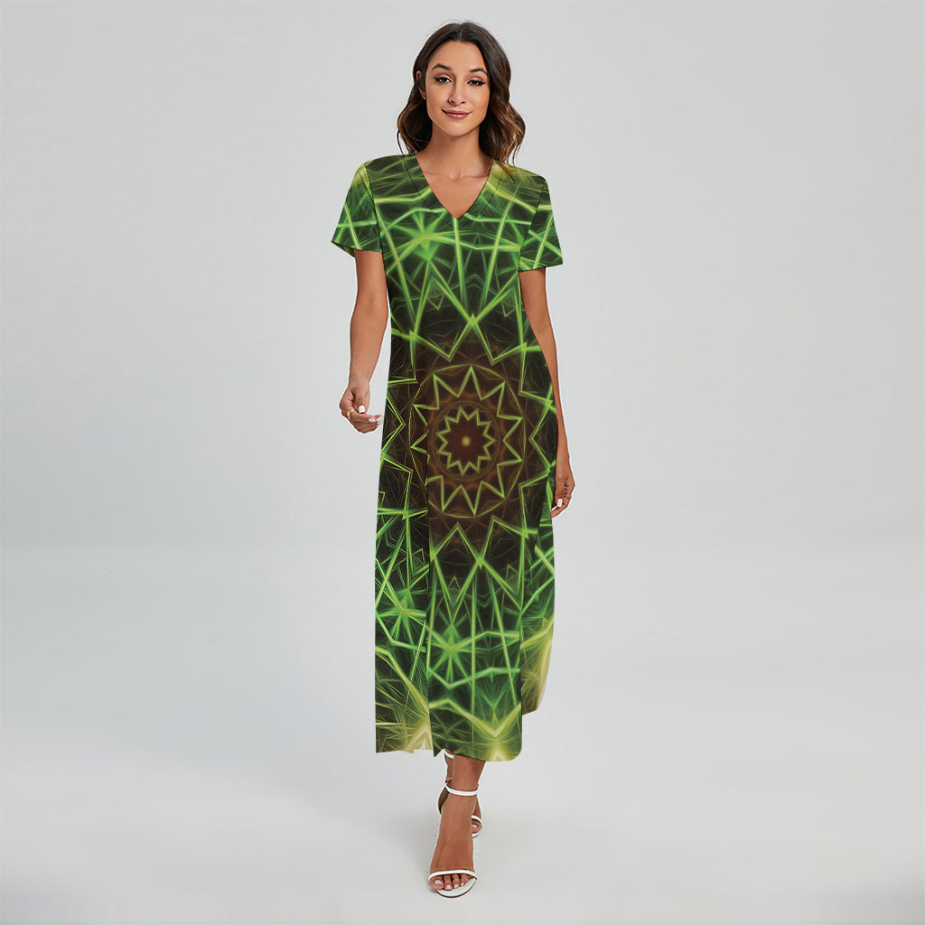 Sparkle Kaleidoscope Print Short Sleeve Maxi Dress