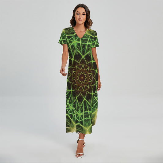 Sparkle Kaleidoscope Print Short Sleeve Maxi Dress