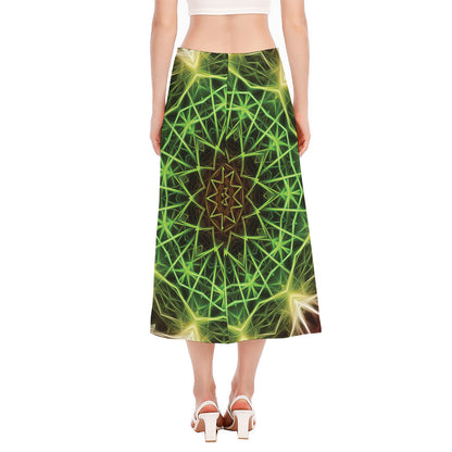 Sparkle Kaleidoscope Print Side Slit Midi Skirt