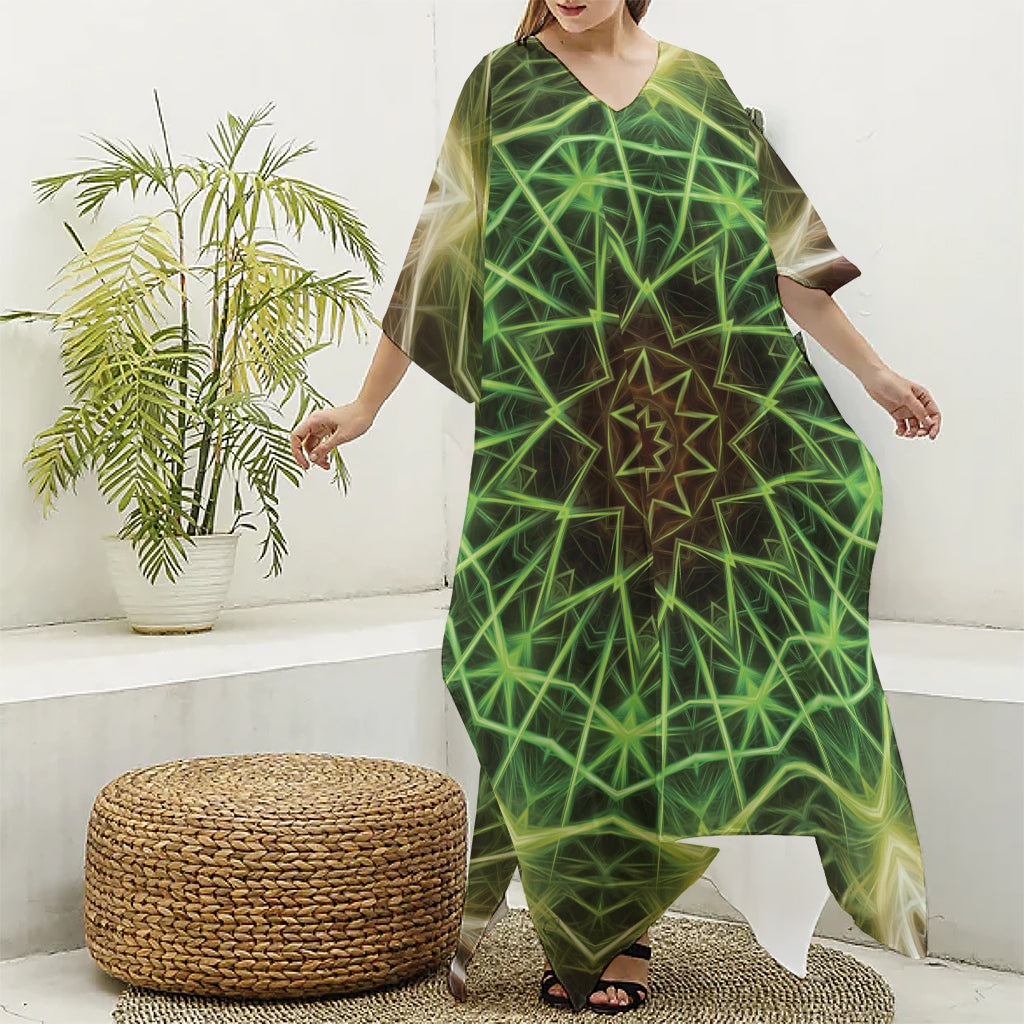 Sparkle Kaleidoscope Print Silk V-Neck Kaftan Dress