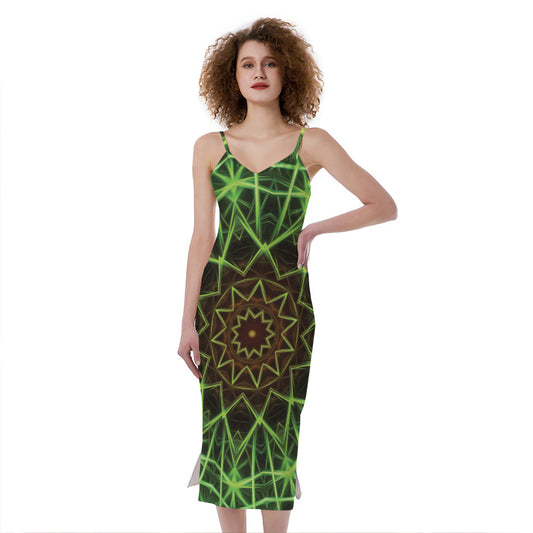 Sparkle Kaleidoscope Print Slim Fit Midi Cami Dress